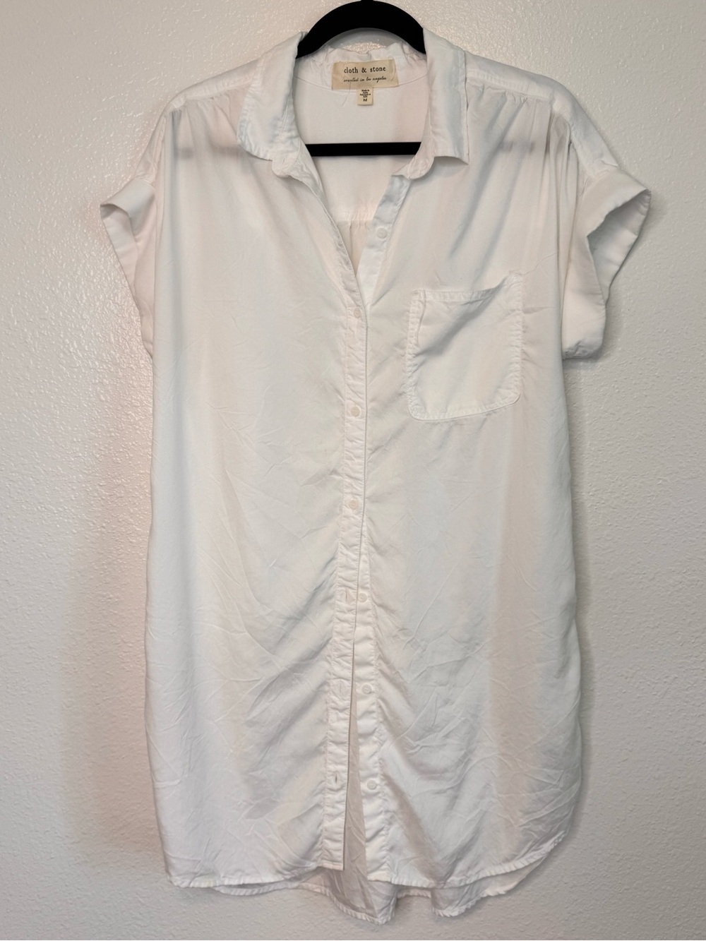 Cloth & Stone White Tencel Shirt Dress Cuffed sleeves Chest Pocket M